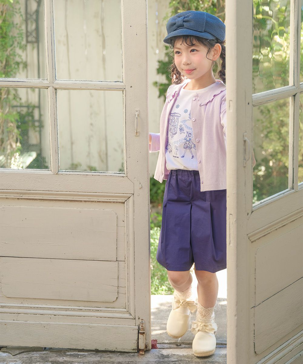 ストレッチツイル 音符刺繍 プリーツ キュロットパンツ Navy model image 4