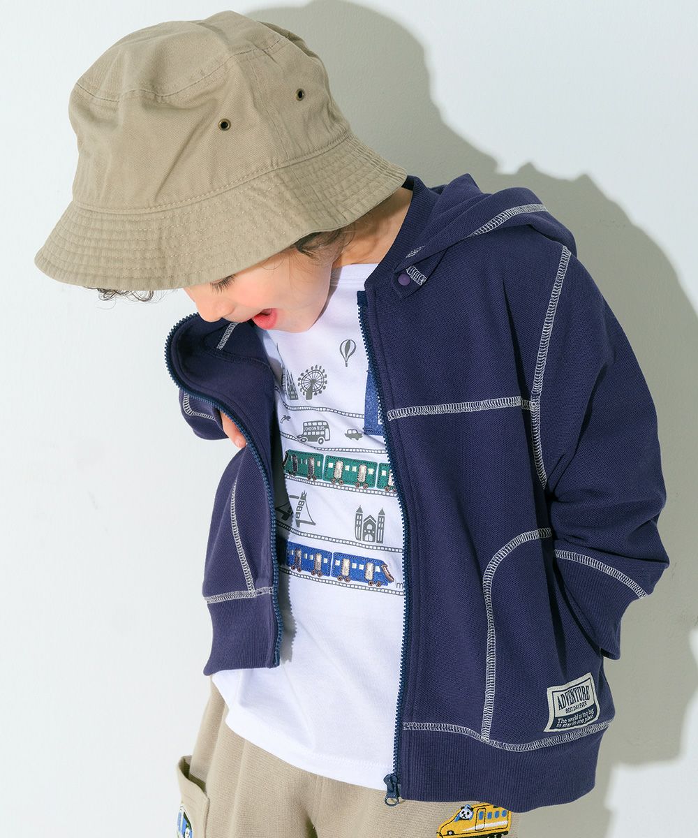 フード取り外し可能 ジップアップパーカー Navy model image up