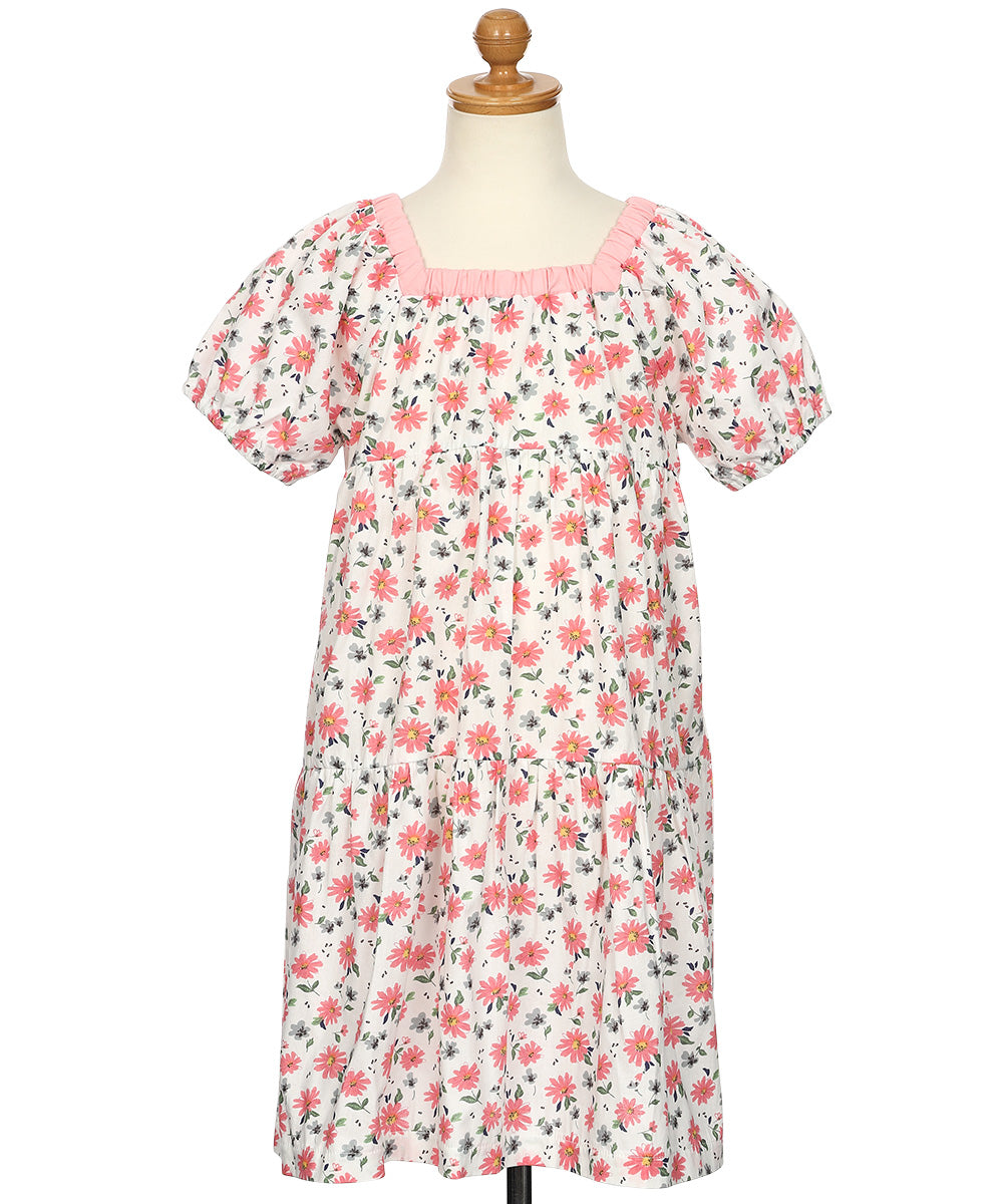 花柄 スクエアネック ギャザーワンピース Pink torso