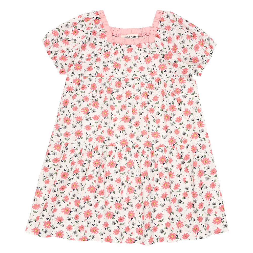 花柄 スクエアネック ギャザーワンピース Pink front