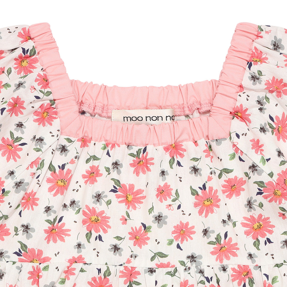 花柄 スクエアネック ギャザーワンピース Pink Design point 1