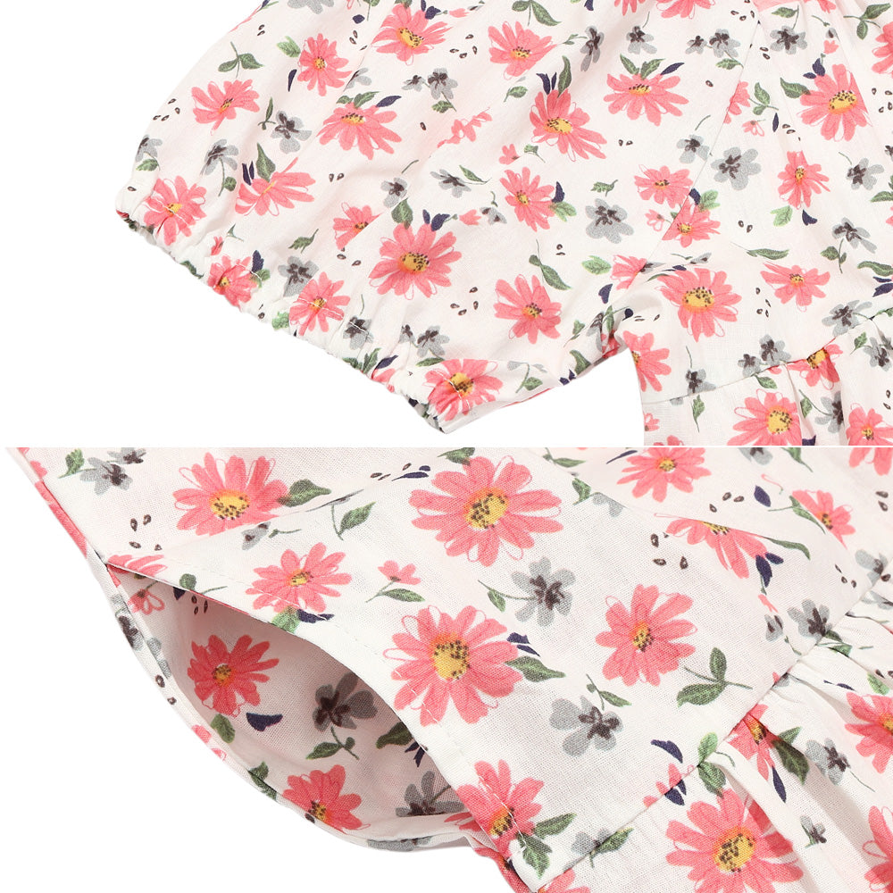 花柄 スクエアネック ギャザーワンピース Pink Design point 2