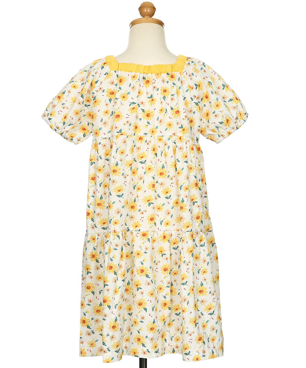 花柄 スクエアネック ギャザーワンピース Yellow torso