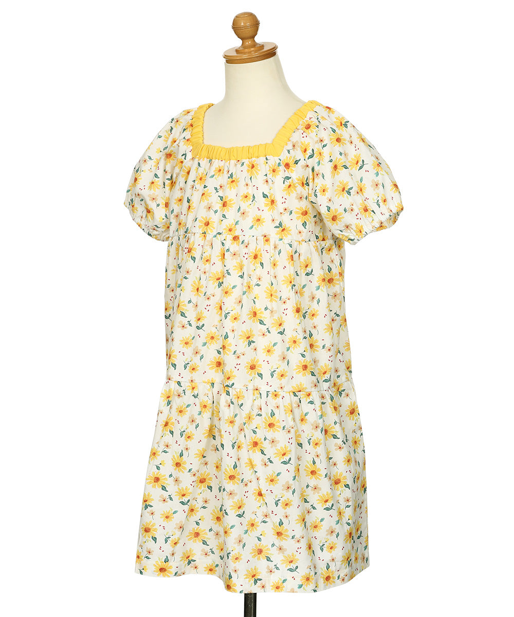 花柄 スクエアネック ギャザーワンピース Yellow torso