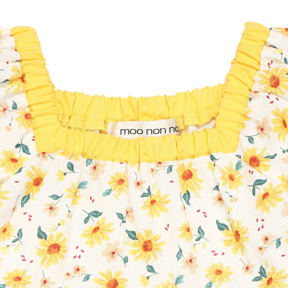花柄 スクエアネック ギャザーワンピース Yellow Design point 1