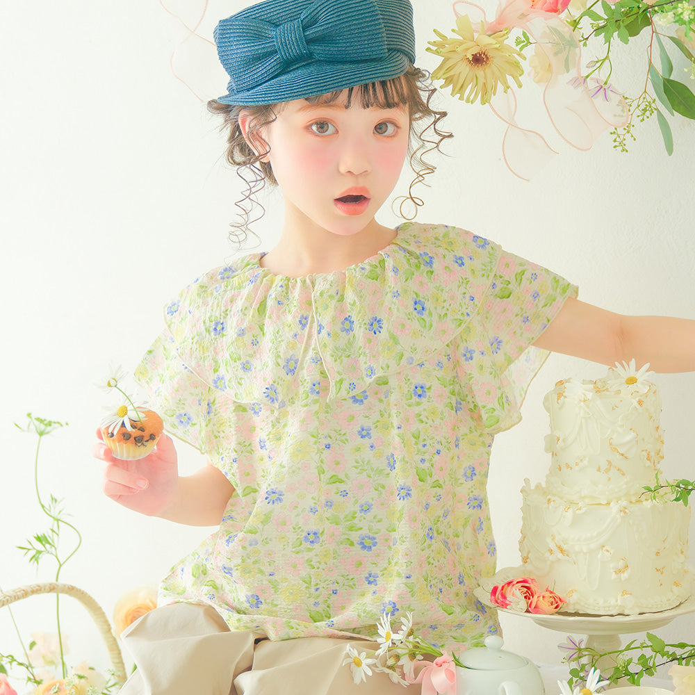 花柄 フリル 襟つき 薄手ブラウス  MainImage