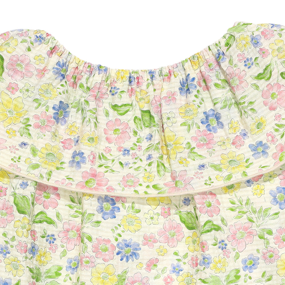 花柄 フリル 襟つき 薄手ブラウス Yellow Design point 2