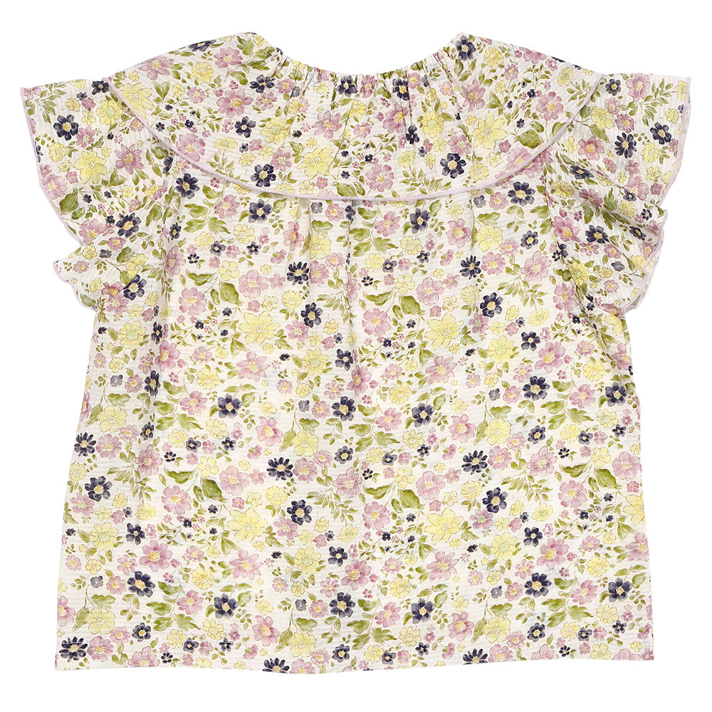 花柄 フリル 襟つき 薄手ブラウス Purple back