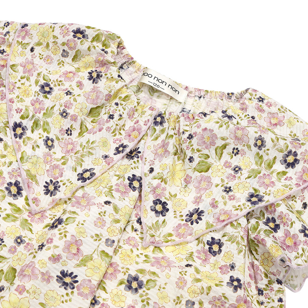 花柄 フリル 襟つき 薄手ブラウス Purple Design point 1