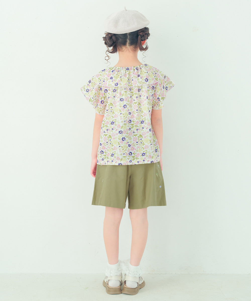 花柄 フリル 襟つき 薄手ブラウス Purple model image 4