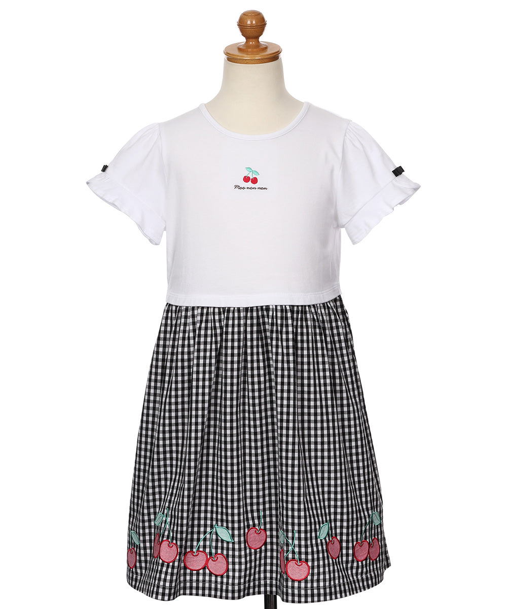 チェリー刺? ギンガムチェック柄 ドッキングワンピース Black torso