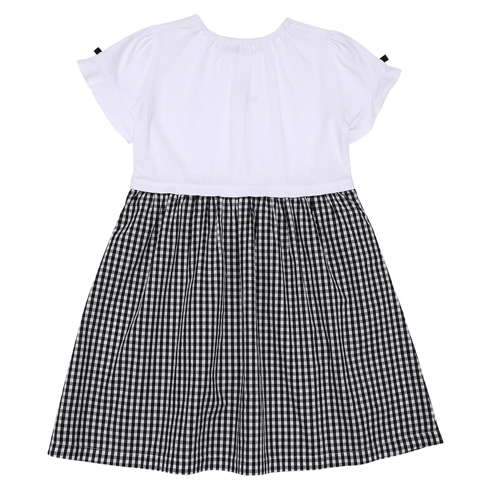 チェリー刺? ギンガムチェック柄 ドッキングワンピース Black back
