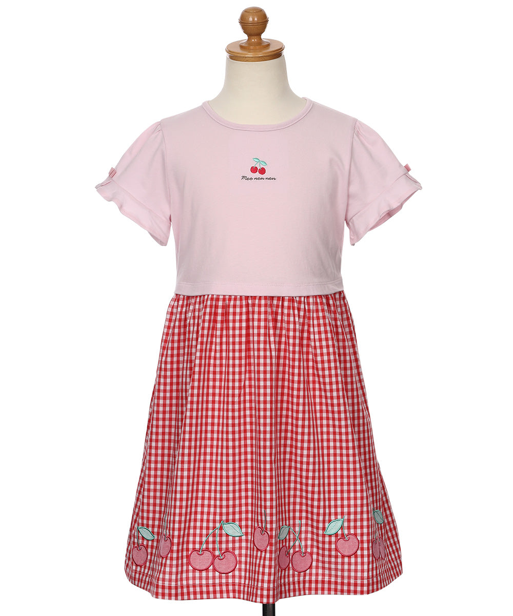 チェリー刺? ギンガムチェック柄 ドッキングワンピース Red torso