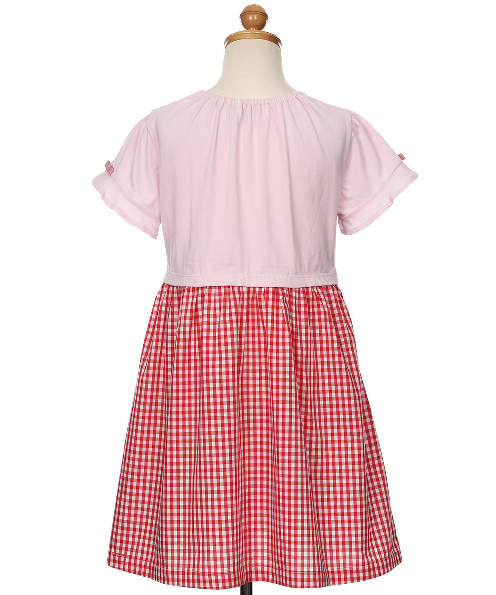 チェリー刺? ギンガムチェック柄 ドッキングワンピース Red torso