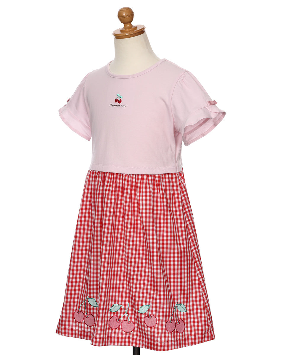 チェリー刺? ギンガムチェック柄 ドッキングワンピース Red torso