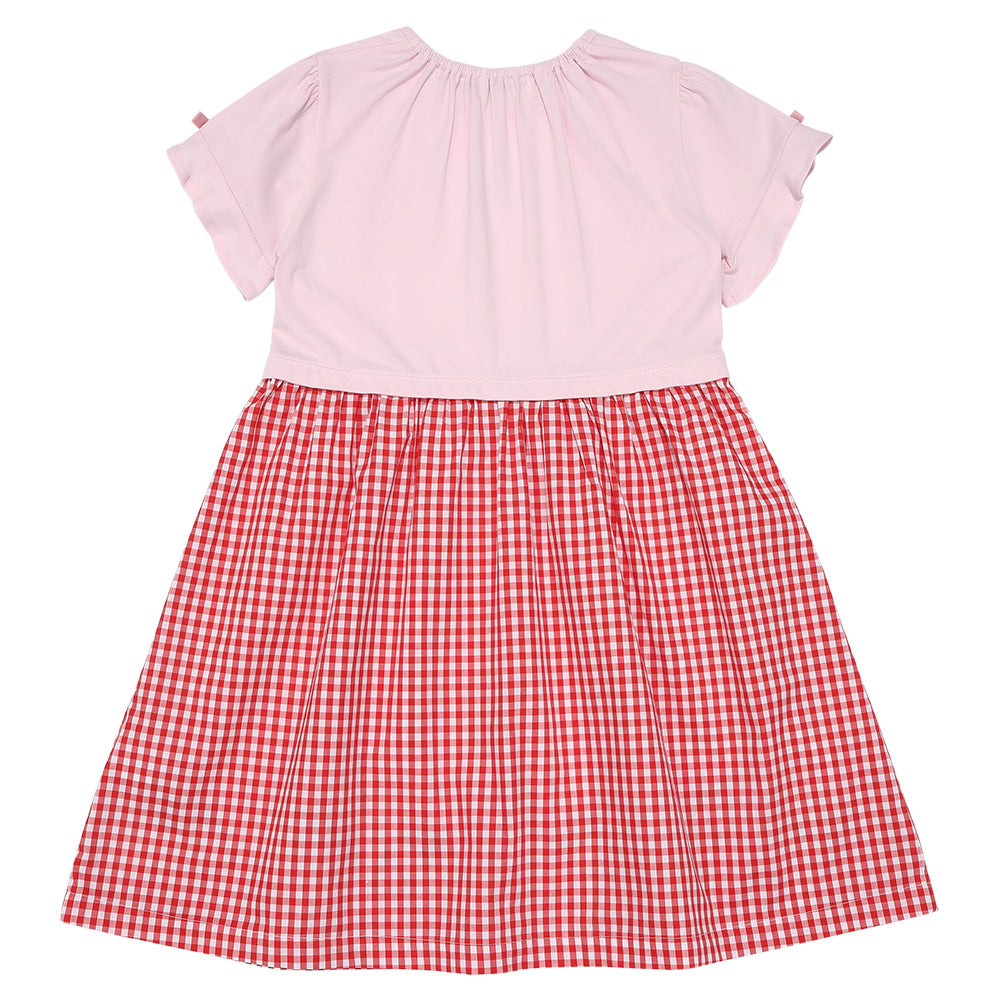 チェリー刺? ギンガムチェック柄 ドッキングワンピース Red back