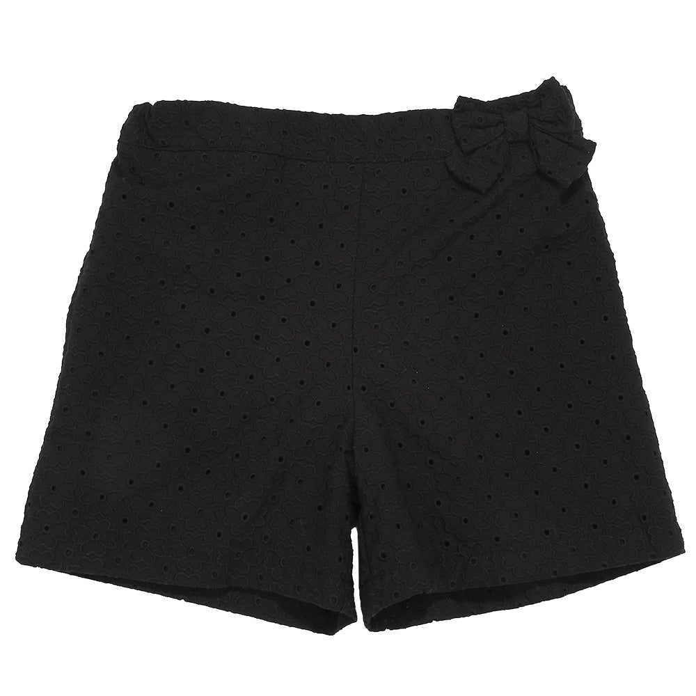 花柄 レース リボン 裏地つきショートパンツ Black front