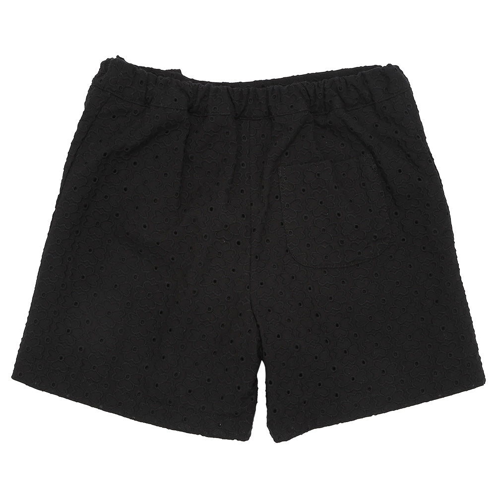 花柄 レース リボン 裏地つきショートパンツ Black back