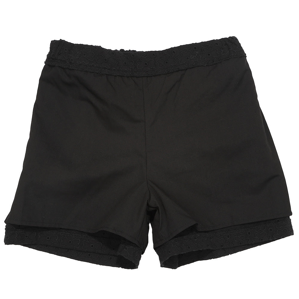 花柄 レース リボン 裏地つきショートパンツ Black Design point 1