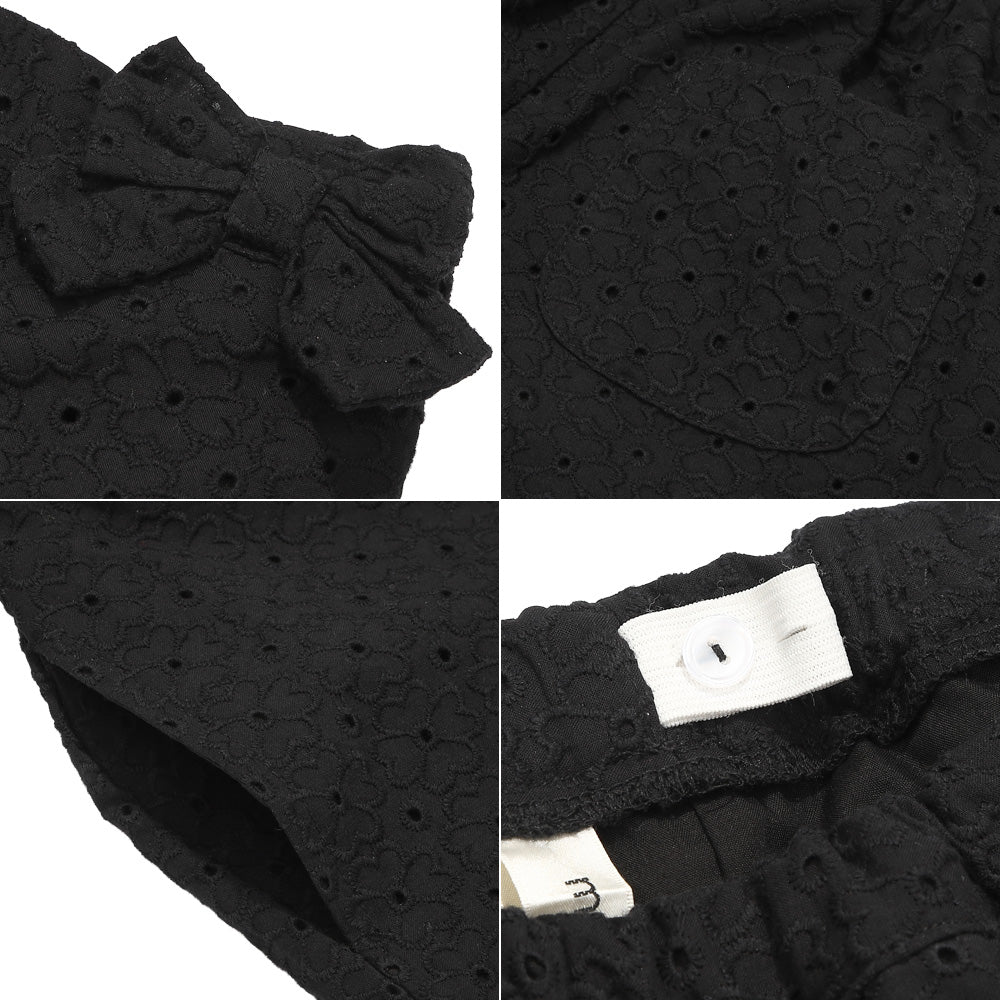 花柄 レース リボン 裏地つきショートパンツ Black Design point 2