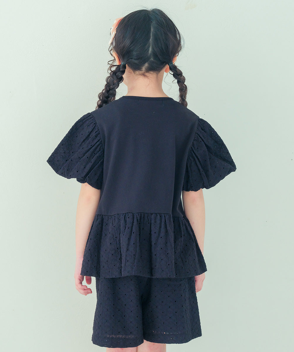 花柄 レース リボン 裏地つきショートパンツ Black model image 2