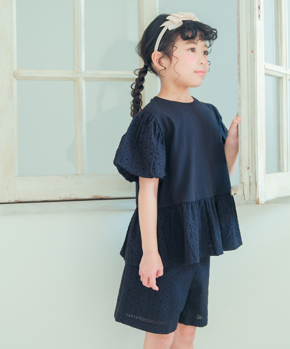 花柄 レース リボン 裏地つきショートパンツ Black model image 3