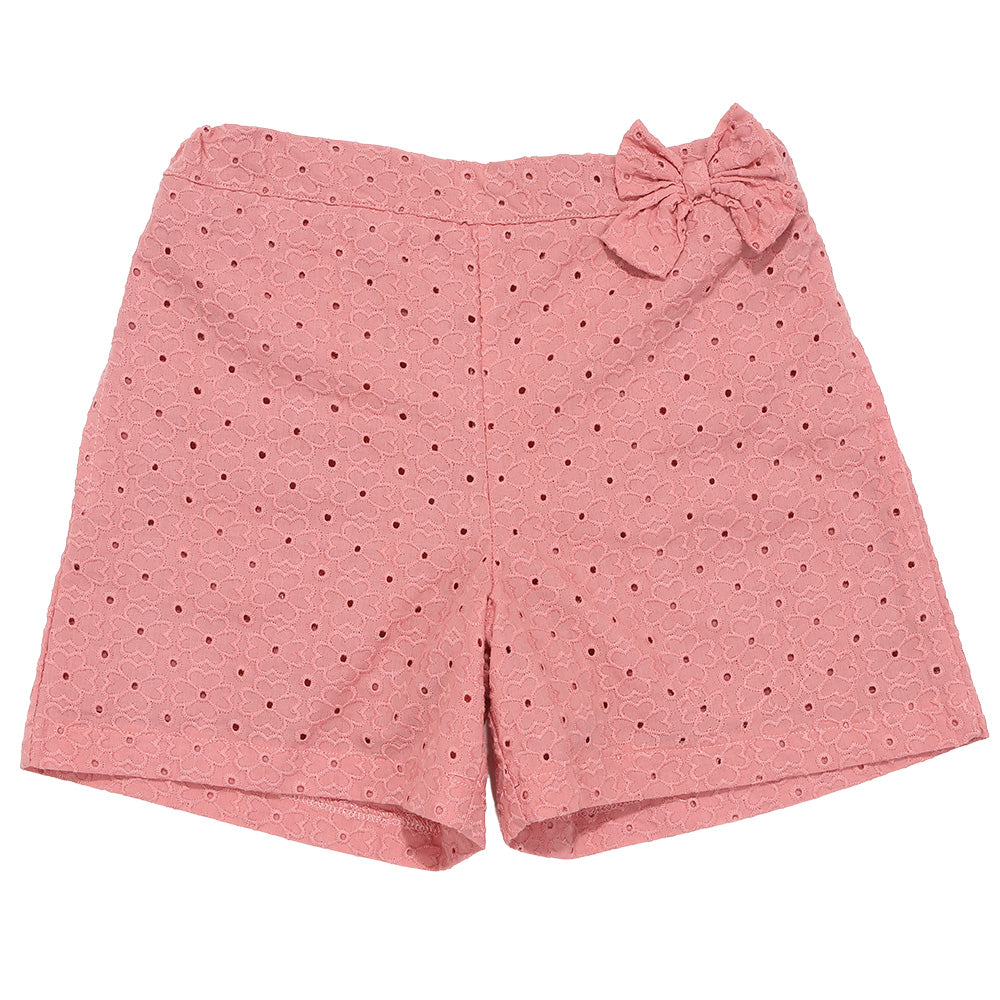 花柄 レース リボン 裏地つきショートパンツ Pink front