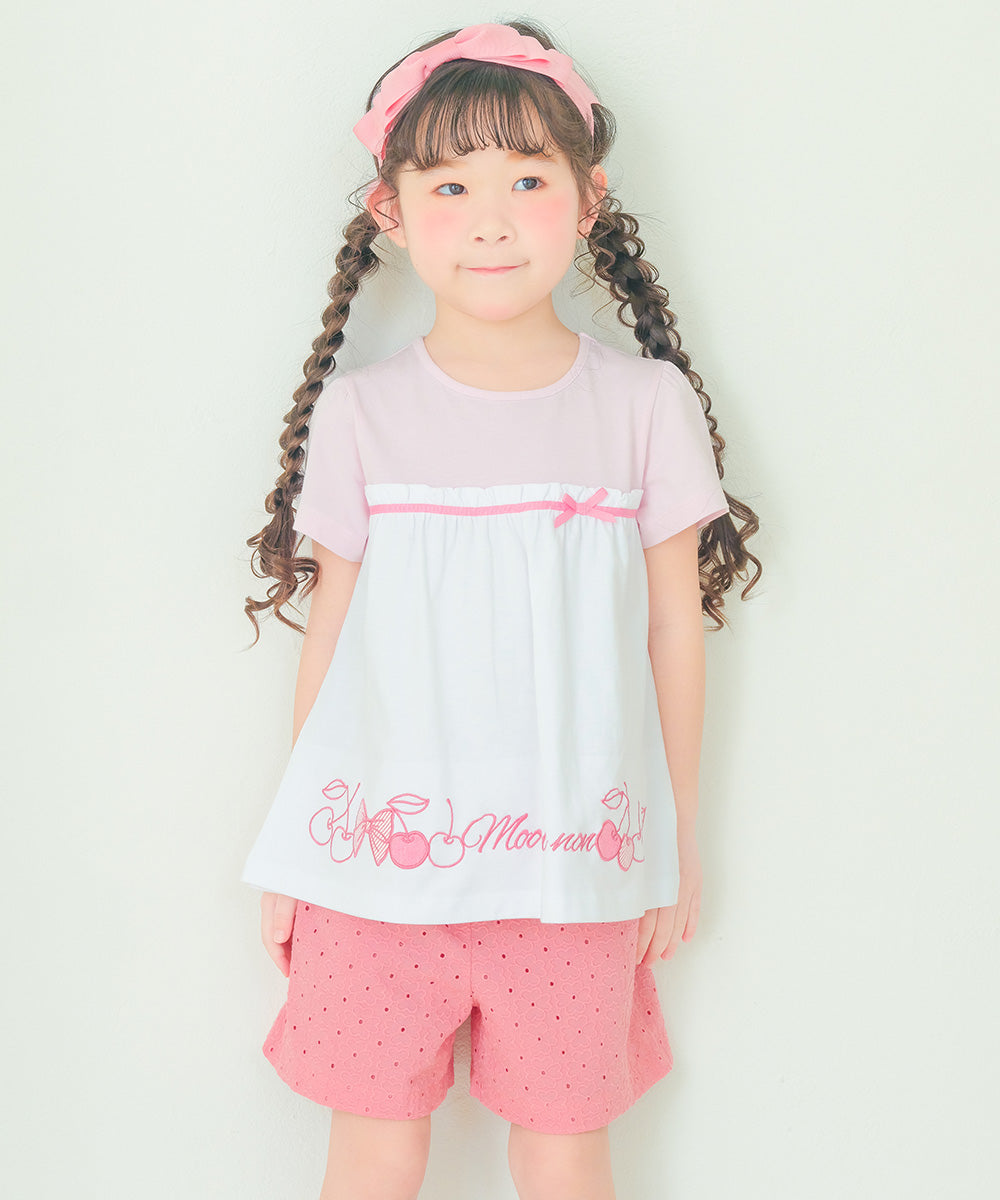 花柄 レース リボン 裏地つきショートパンツ Pink model image up
