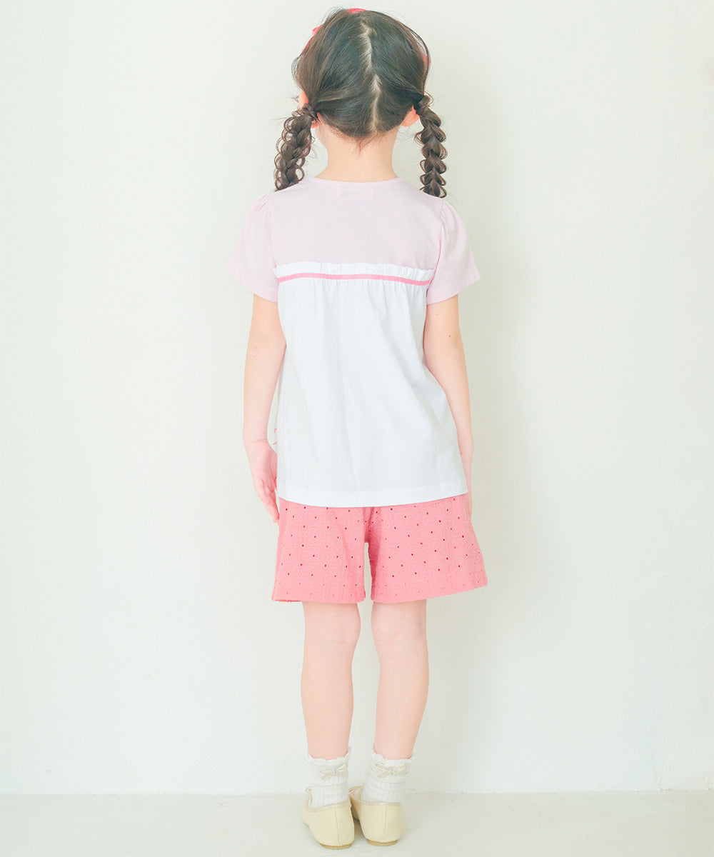 花柄 レース リボン 裏地つきショートパンツ Pink model image 2