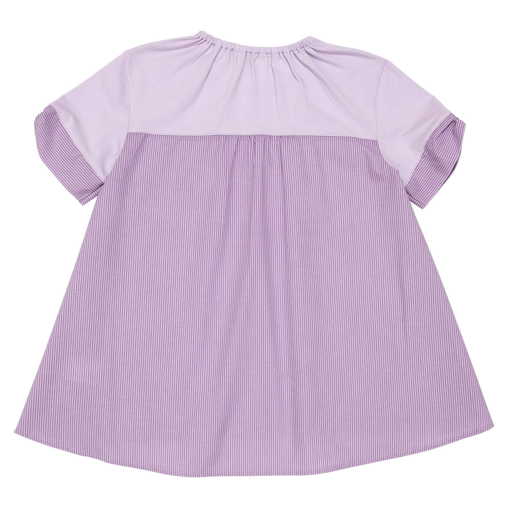 ピアノ＆音符プリント ストライプ切り替えTシャツ Purple back