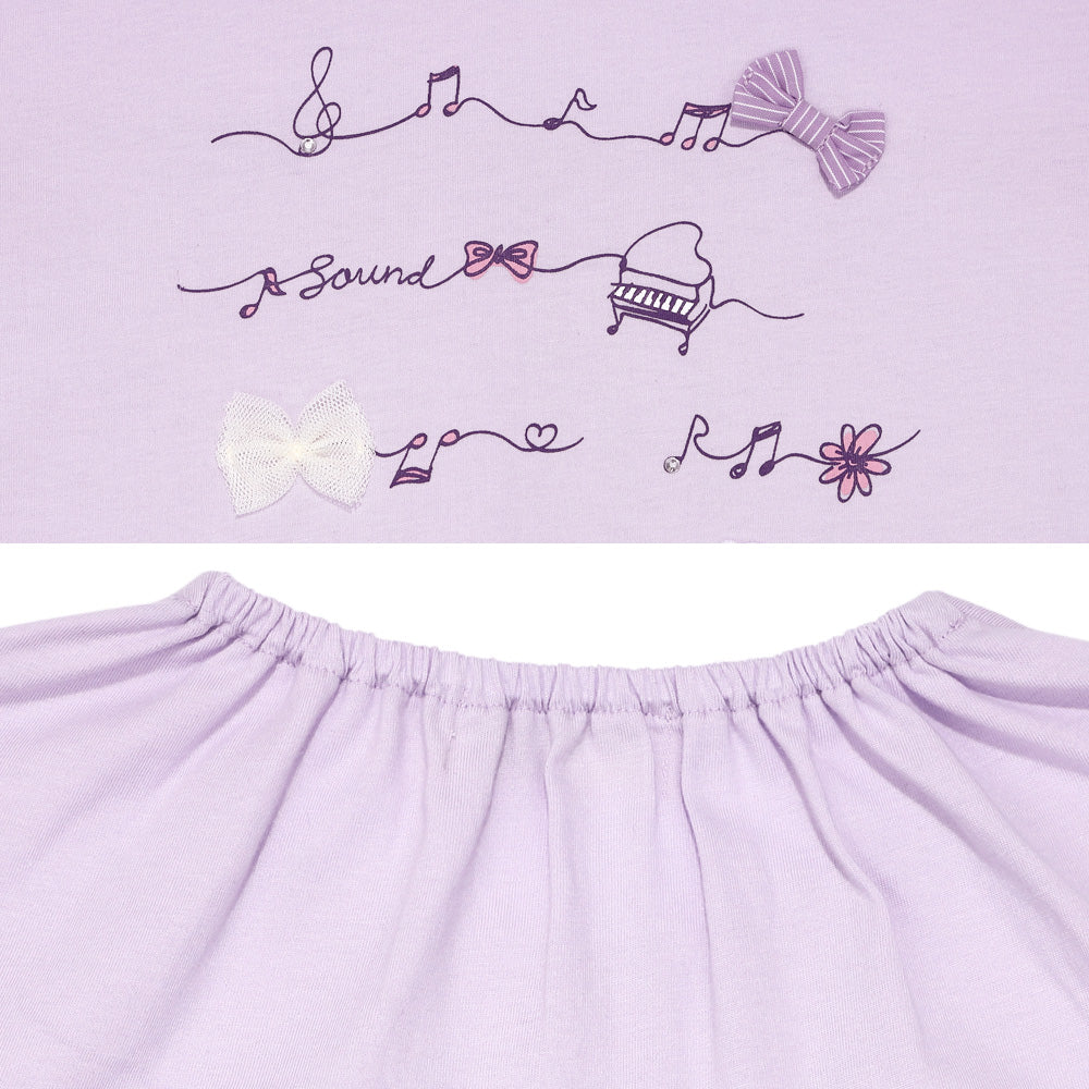 ピアノ＆音符プリント ストライプ切り替えTシャツ Purple Design point 1
