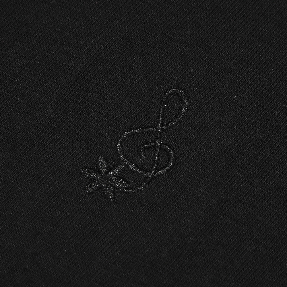 音符刺繍 花柄レース切り替えTシャツ Black Design point 2