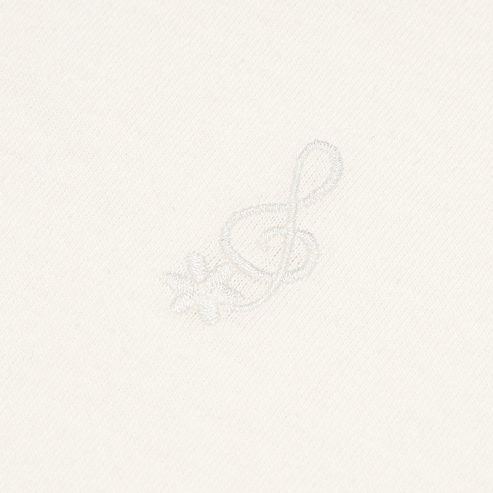 音符刺繍 花柄レース切り替えTシャツ Off White Design point 2