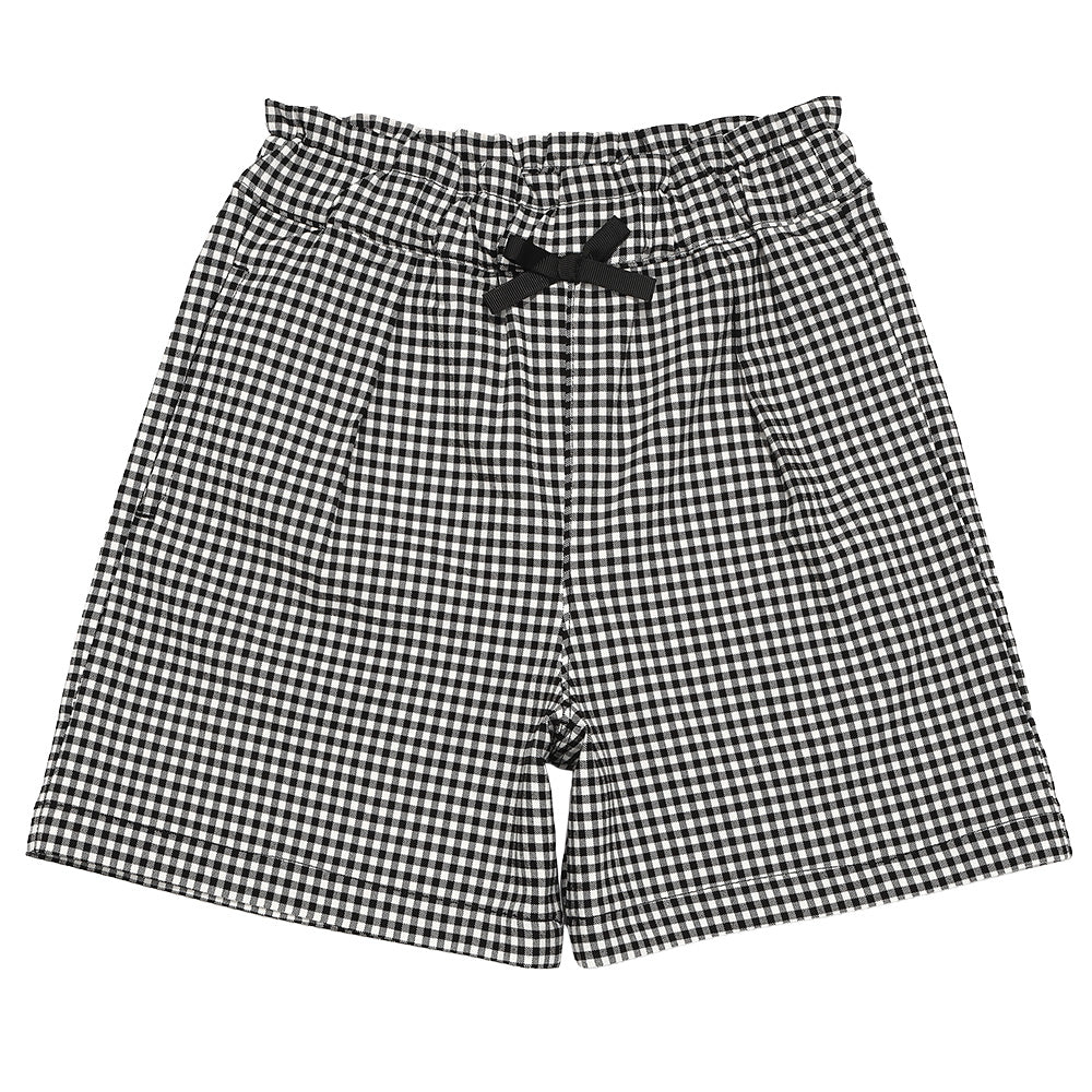 ギンガムチェック リボンつき ストレッチツイルショートパンツ White/Black front