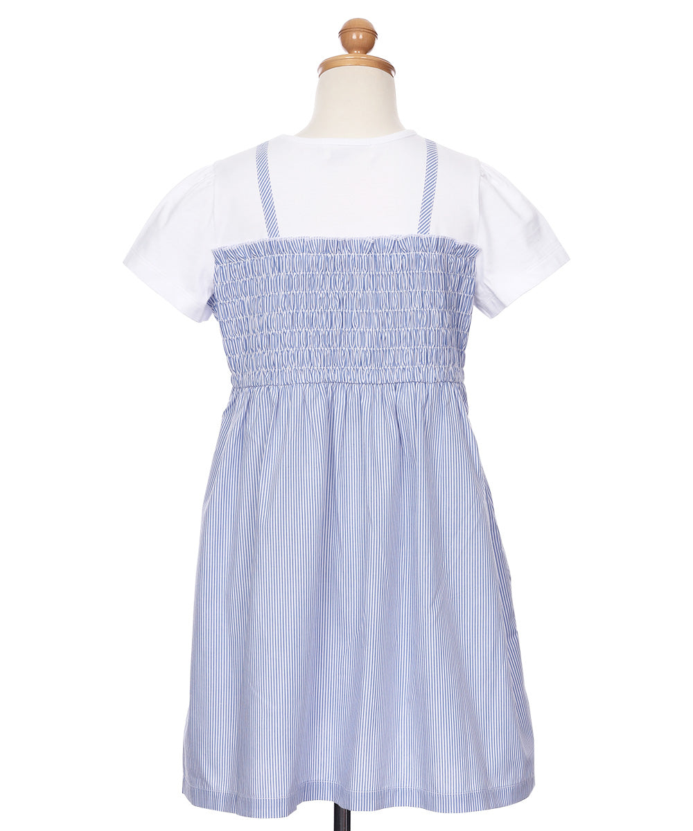 リボンつき ストライプ柄重ね着風ワンピース Blue torso