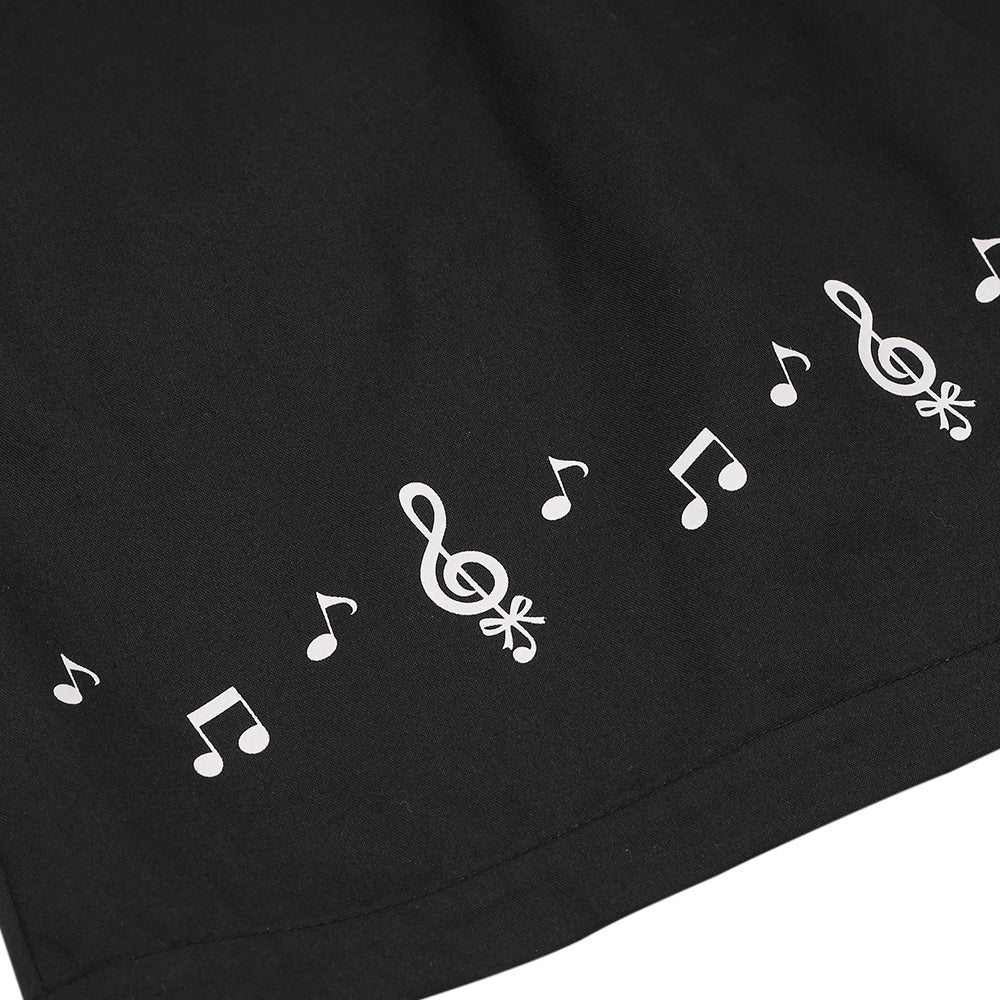 音符プリント 肩あき袖 ボーダー柄ドッキングワンピース White/Black Design point 1