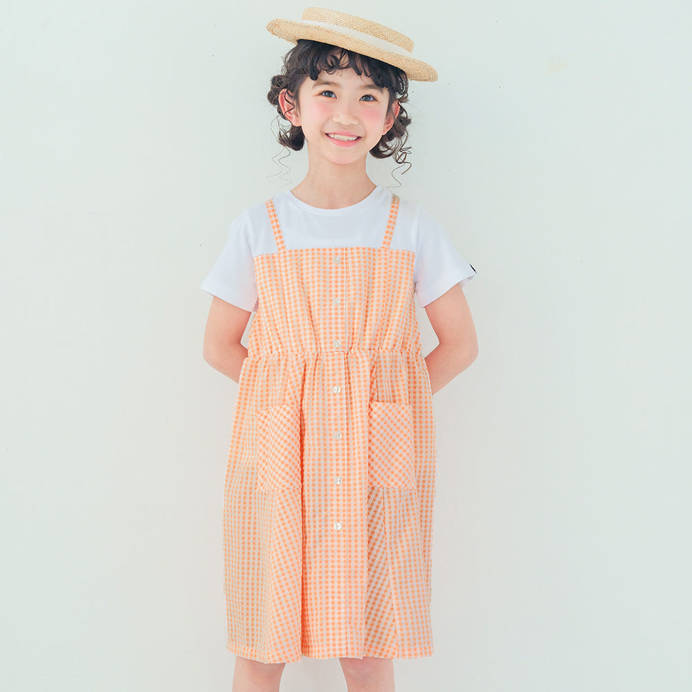 ギンガムチェック柄 重ね着風ワンピース  MainImage