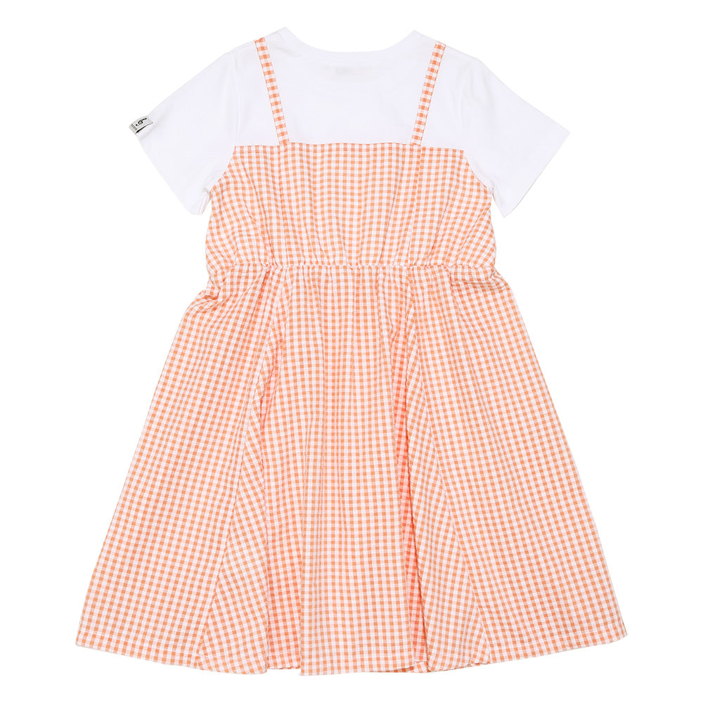 ギンガムチェック柄 重ね着風ワンピース Orange back