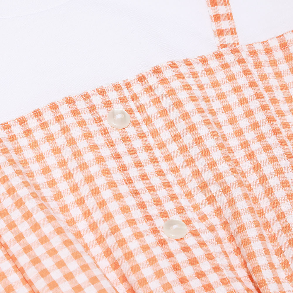 ギンガムチェック柄 重ね着風ワンピース Orange Design point 1