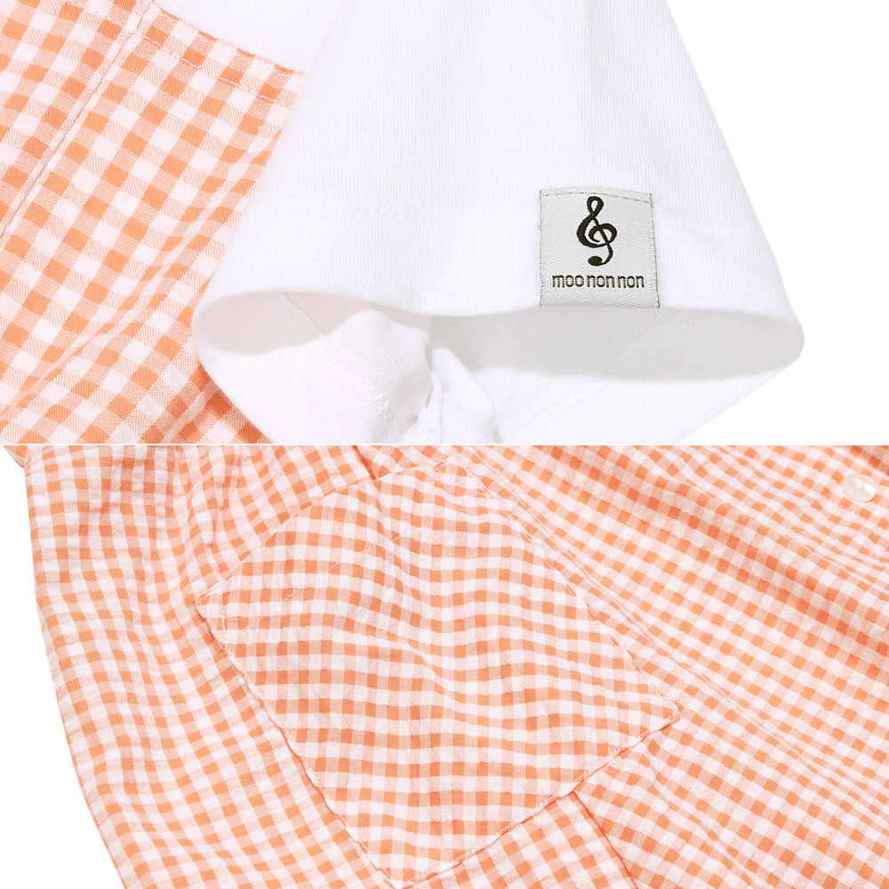 ギンガムチェック柄 重ね着風ワンピース Orange Design point 2