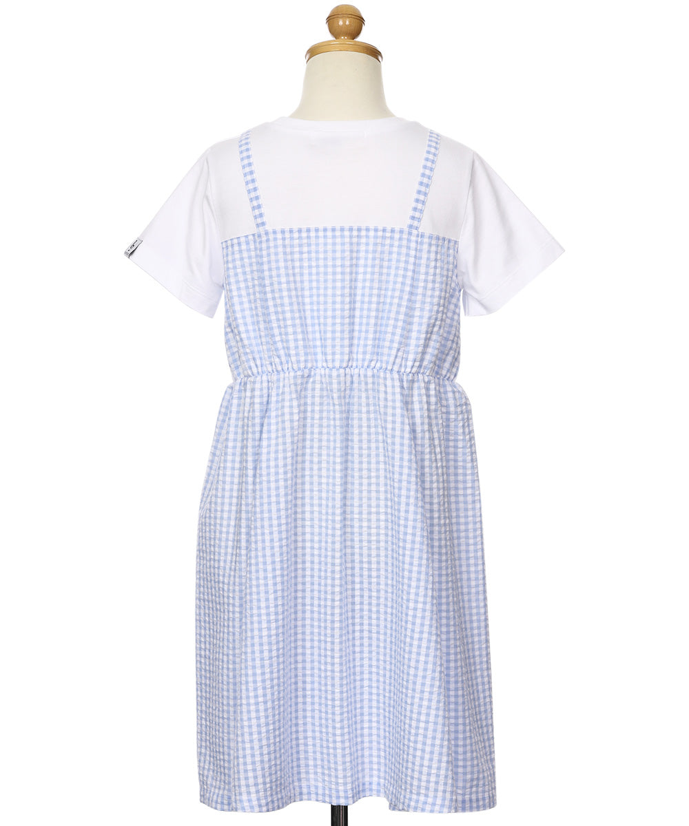 ギンガムチェック柄 重ね着風ワンピース Blue torso