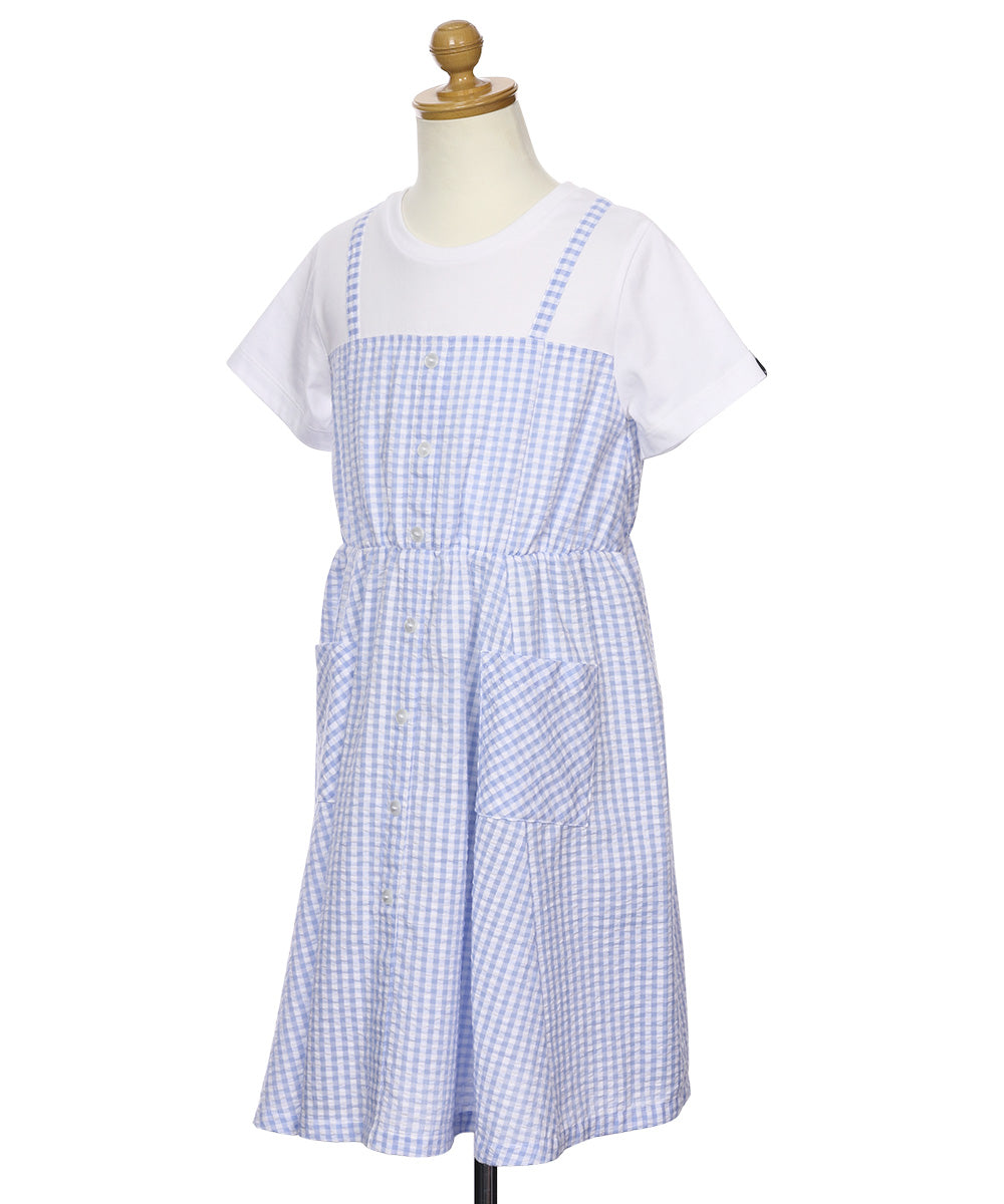 ギンガムチェック柄 重ね着風ワンピース Blue torso