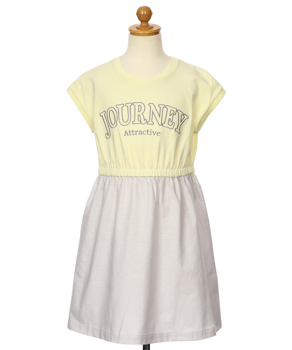 ロゴ刺繍 ギャザードッキングワンピース Yellow torso