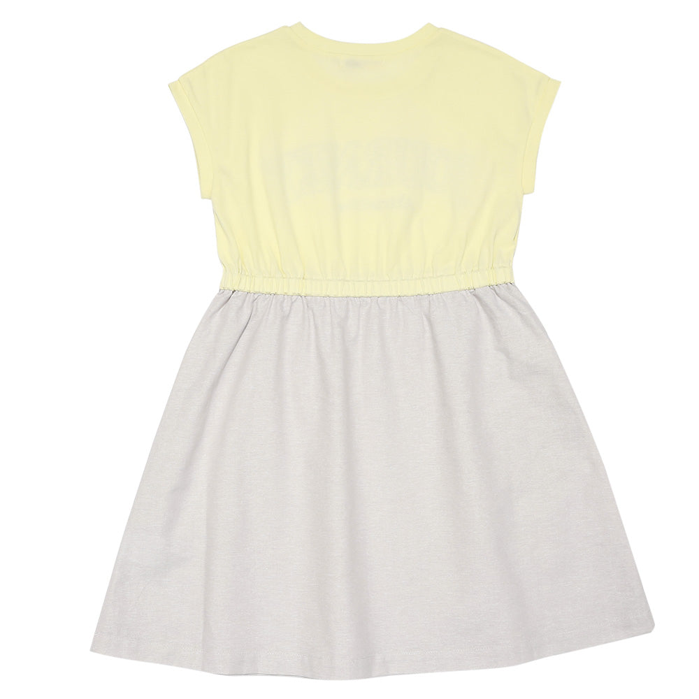 ロゴ刺繍 ギャザードッキングワンピース Yellow back