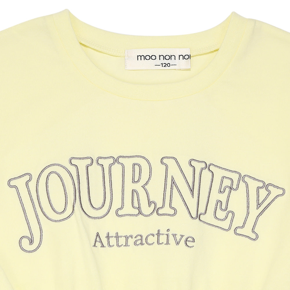 ロゴ刺繍 ギャザードッキングワンピース Yellow Design point 1