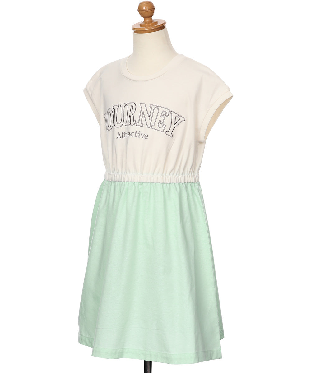 ロゴ刺繍 ギャザードッキングワンピース Green torso