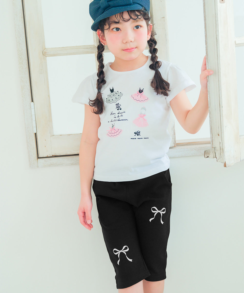 ニットストレッチ リボン刺繍 6分丈パンツ Black model image up