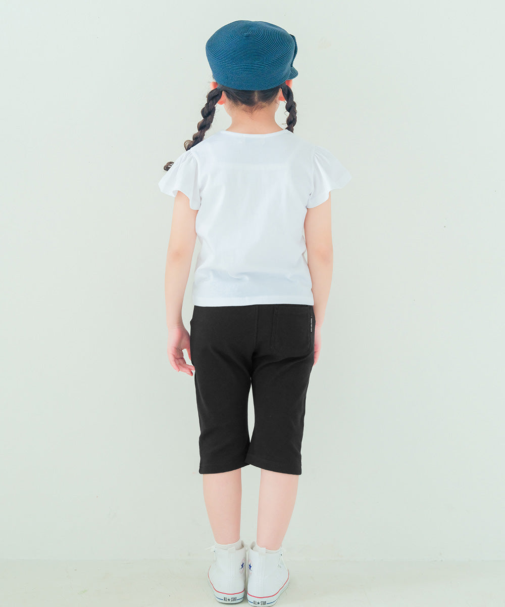 ニットストレッチ リボン刺繍 6分丈パンツ Black model image 2