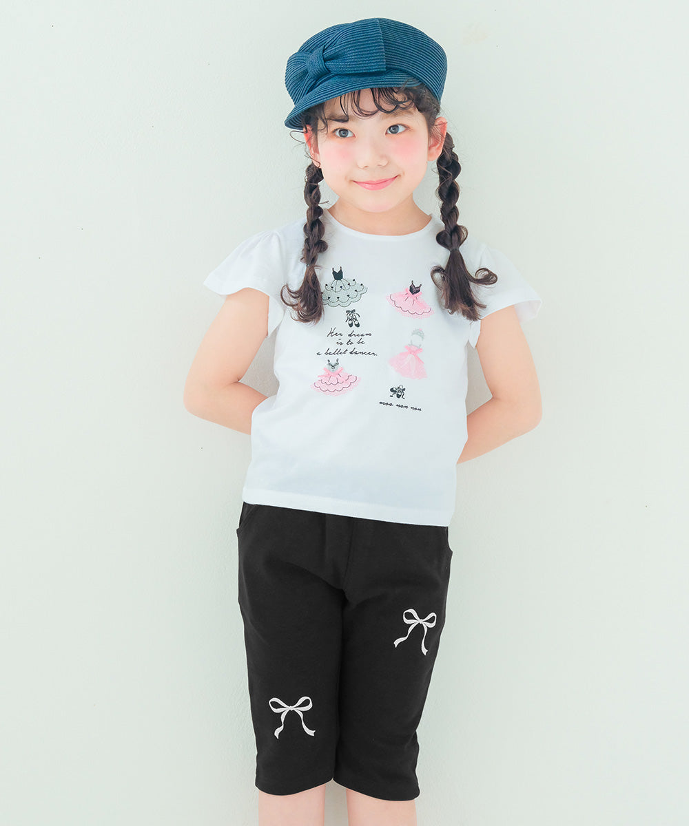 ニットストレッチ リボン刺繍 6分丈パンツ Black model image 3