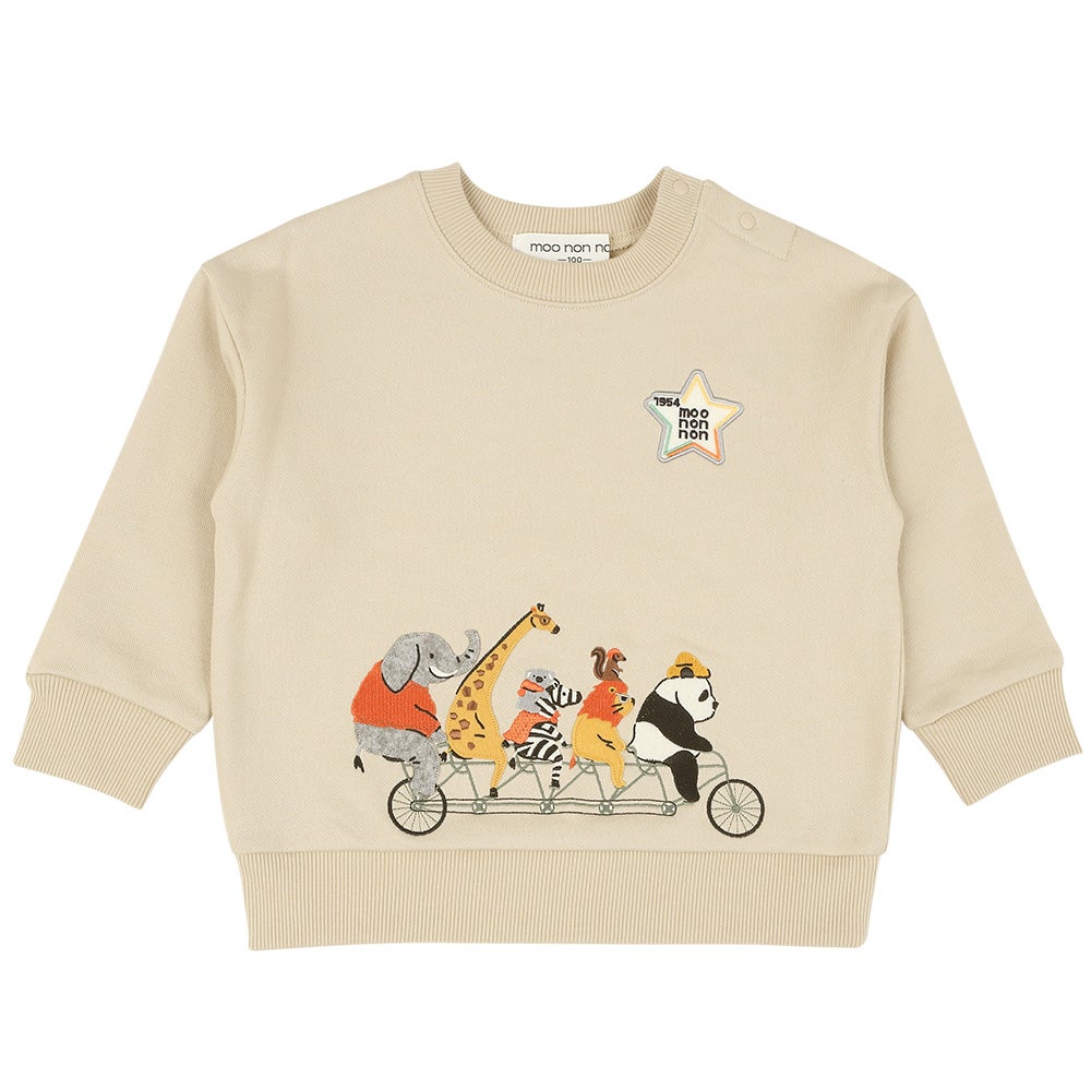 ロゴ 動物 刺繍 トレーナー Beige front